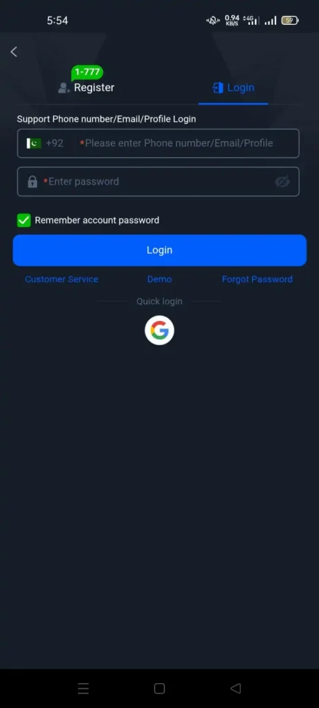 K55 Game register and login app