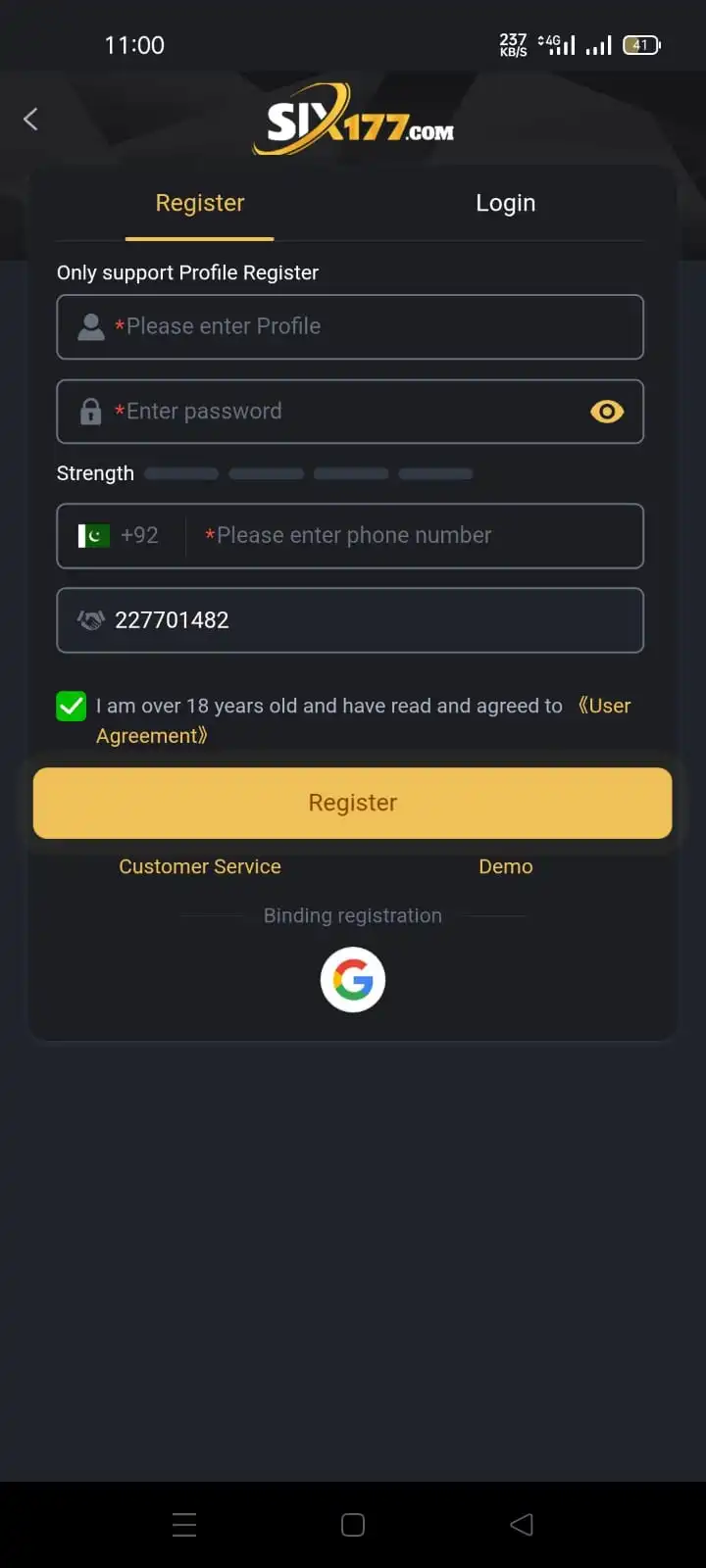 six177 Game register and  login app