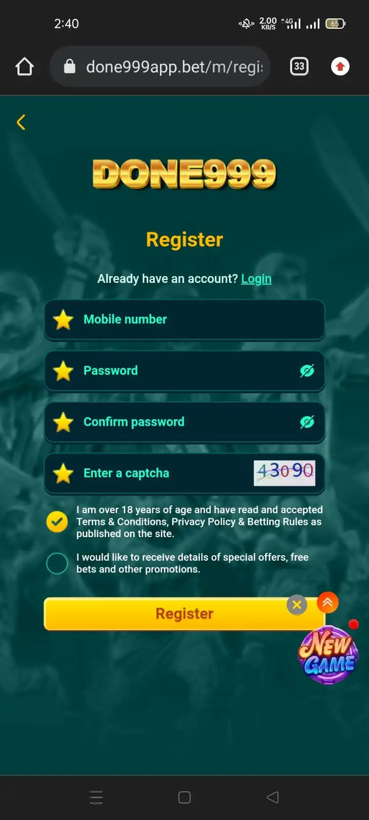Done999 Game Login and Signup